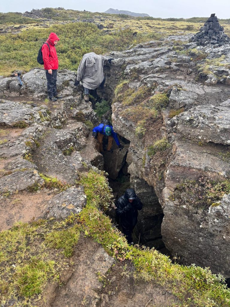 Entering a lava tube in Iceland near Reykjavik